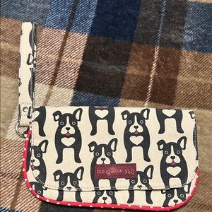 Bungalow 360 Dog Pattern Clutch with Red Trim